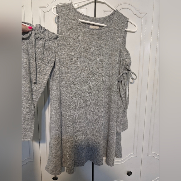 Heather gray off the shoulder boutique top or mini dress comfy cute ruffle bow - Picture 1 of 11